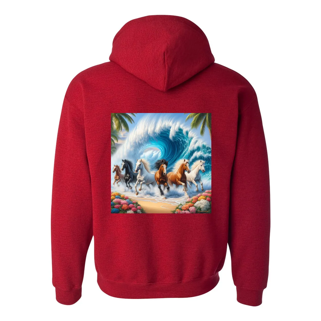 Ocean Herd of Horses Design on Back Front Pocket Hoodies