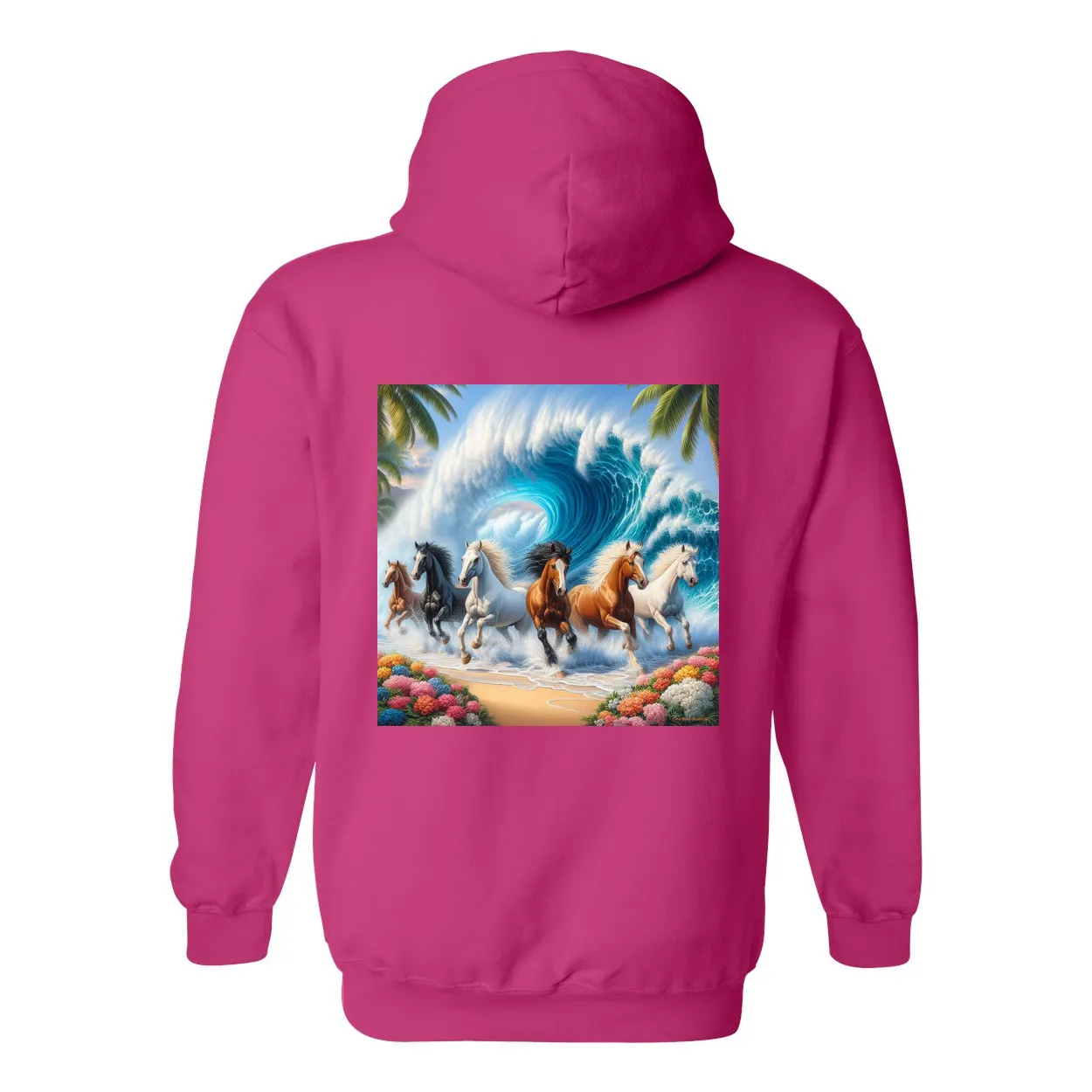 Ocean Herd of Horses Design on Back Front Pocket Hoodies