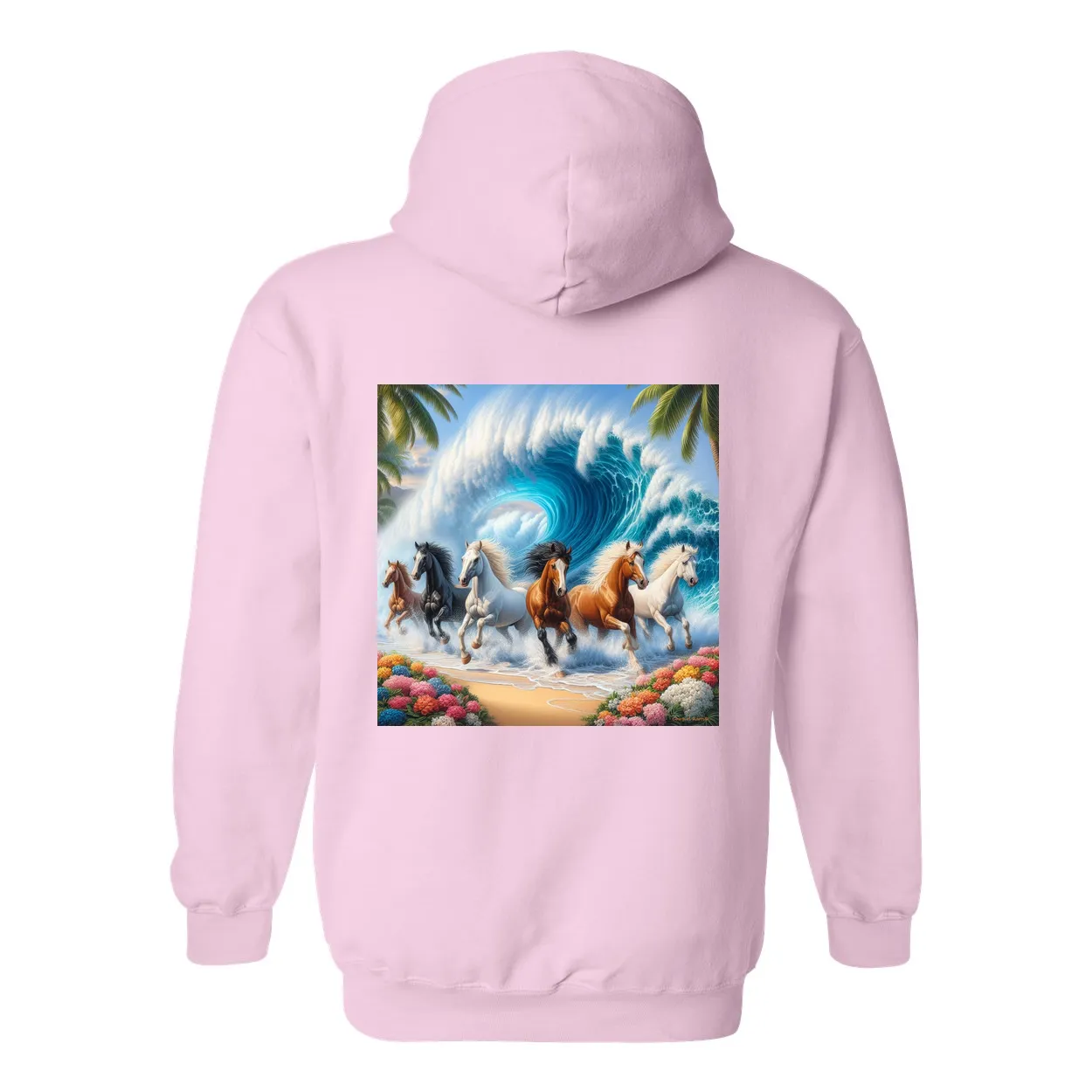 Ocean Herd of Horses Design on Back Front Pocket Hoodies