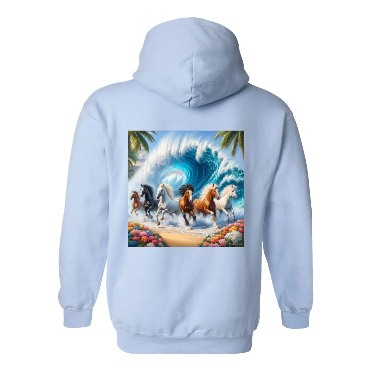 Ocean Herd of Horses Design on Back Front Pocket Hoodies