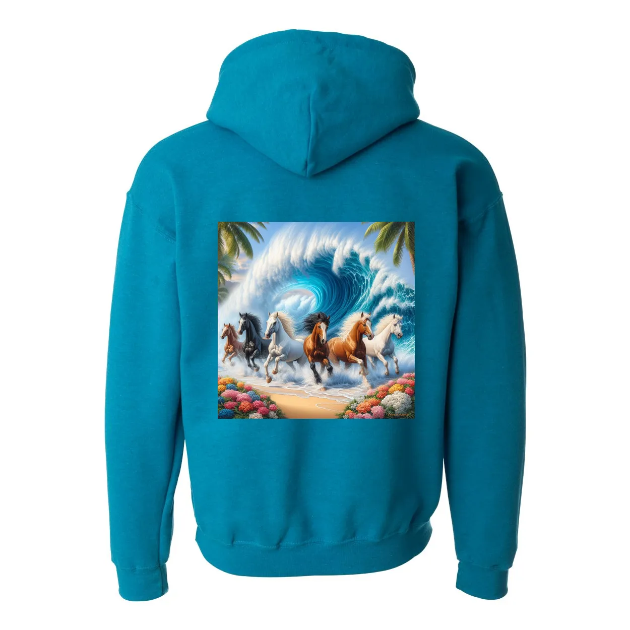 Ocean Herd of Horses Design on Back Front Pocket Hoodies