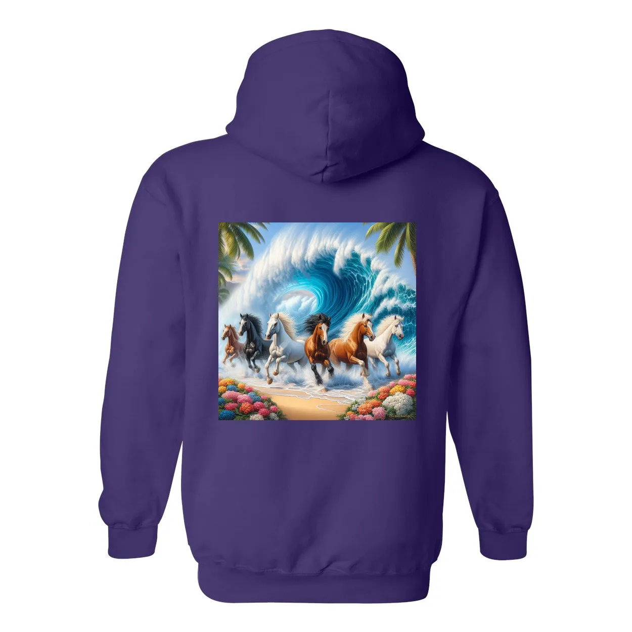 Ocean Herd of Horses Design on Back Front Pocket Hoodies