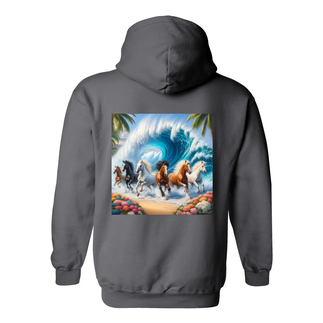 Ocean Herd of Horses Design on Back Front Pocket Hoodies