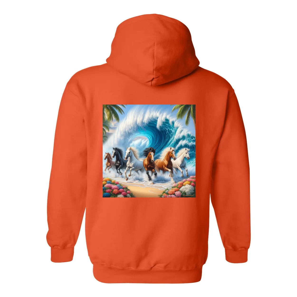 Ocean Herd of Horses Design on Back Front Pocket Hoodies