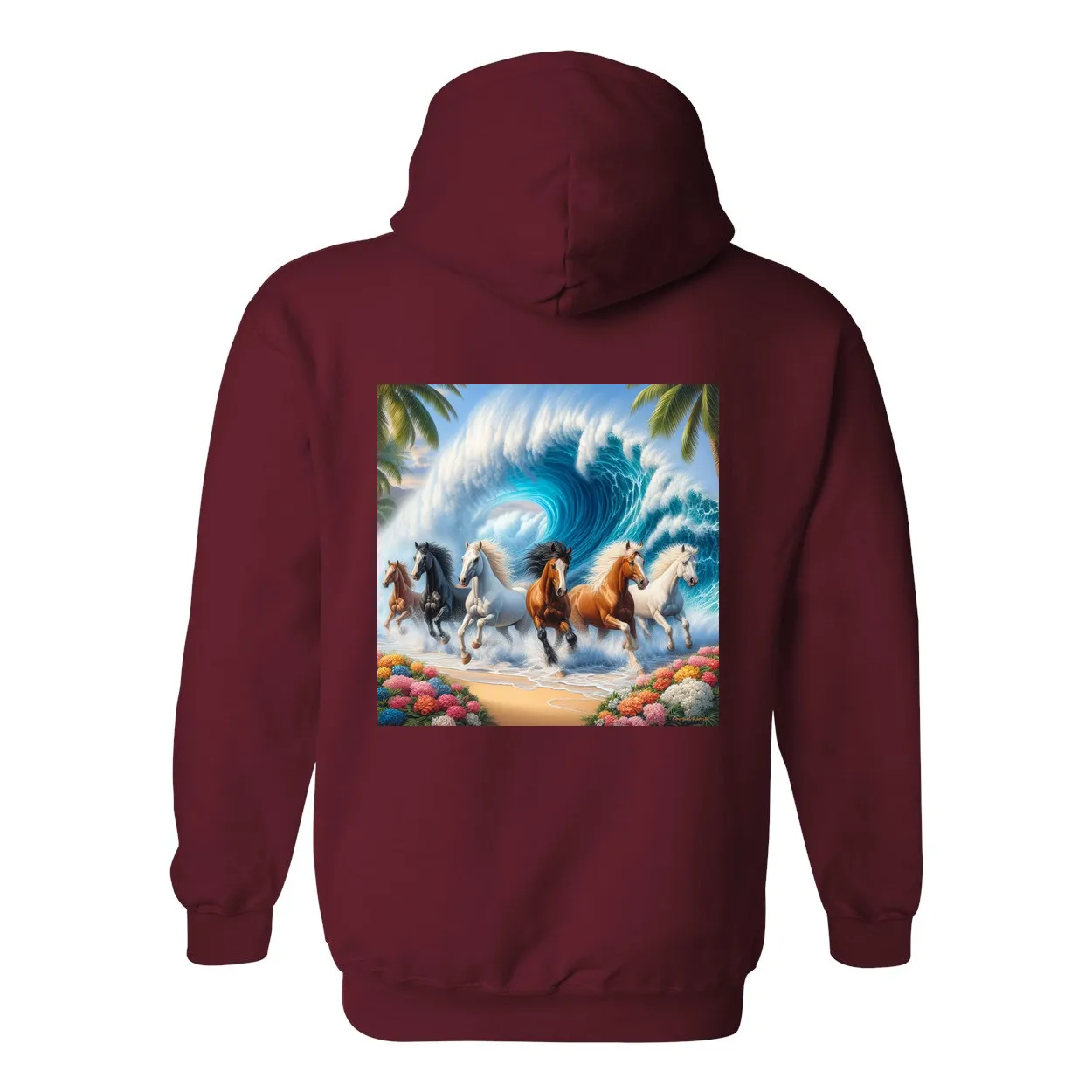 Ocean Herd of Horses Design on Back Front Pocket Hoodies