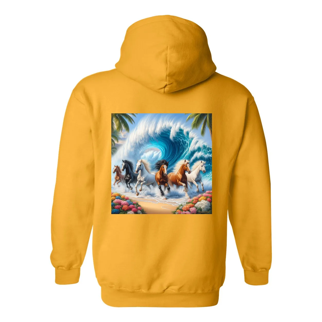 Ocean Herd of Horses Design on Back Front Pocket Hoodies