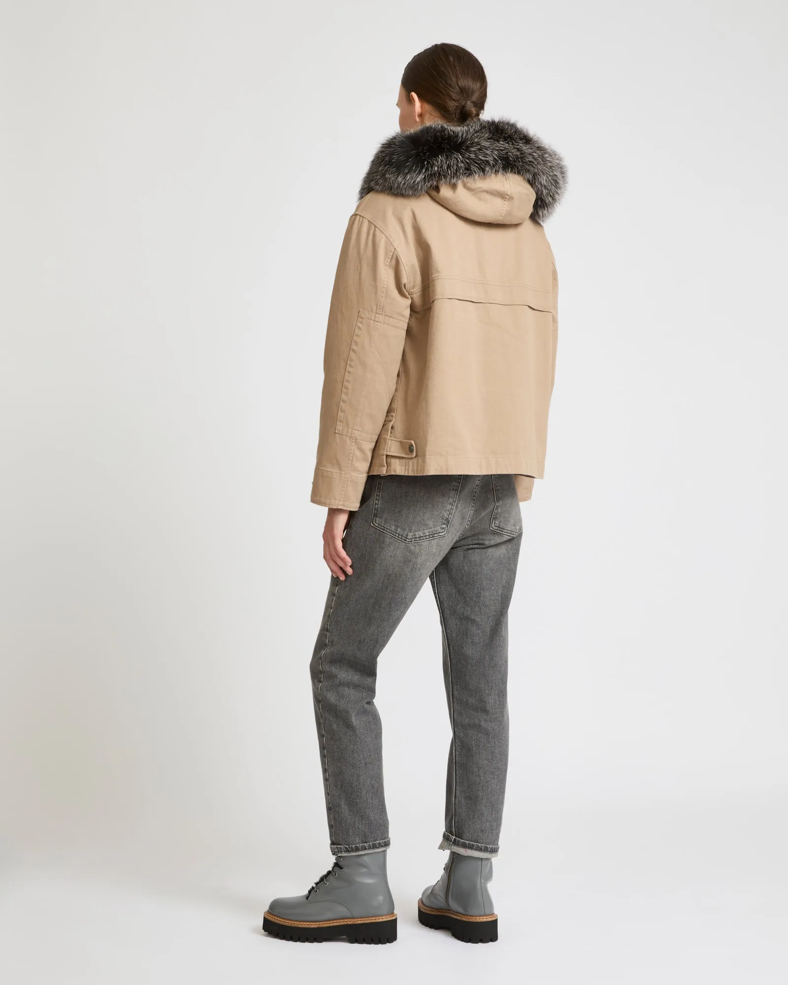 Parka courte en coton et fourrure