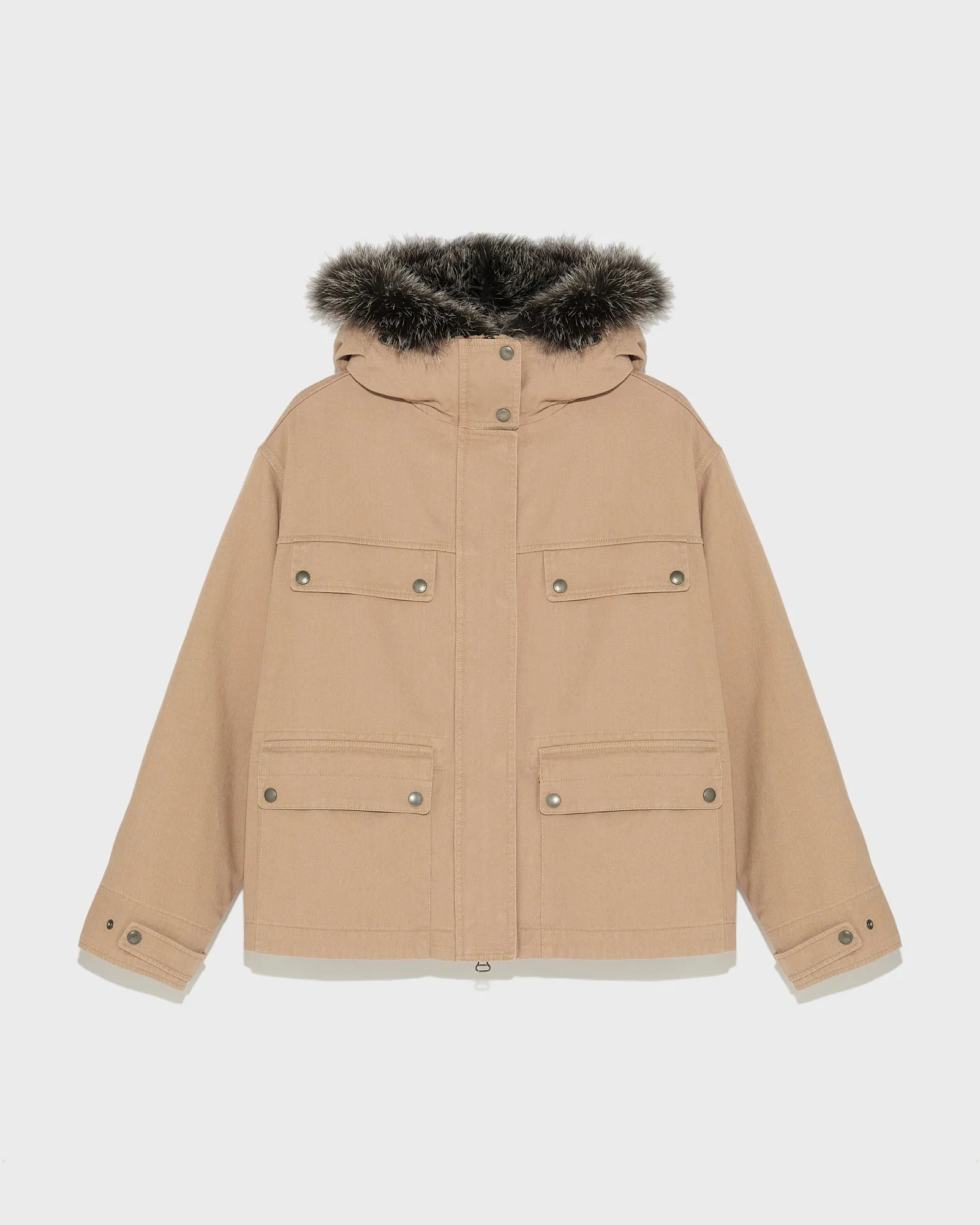 Parka courte en coton et fourrure