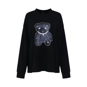 Pearl Necklace Teddy Long Sleeve T-Shirt in Black