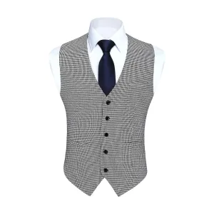 Plaid Slim Suit Vest - GREY-HOUNDSTOOTH