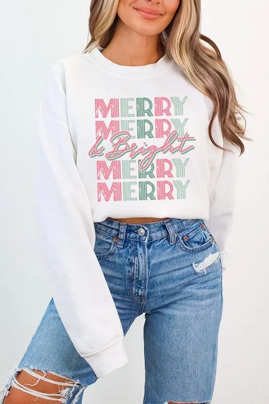 Retro Merry & Bright Graphic Fleece Sweatshirts