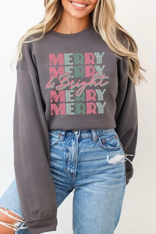 Retro Merry & Bright Graphic Fleece Sweatshirts