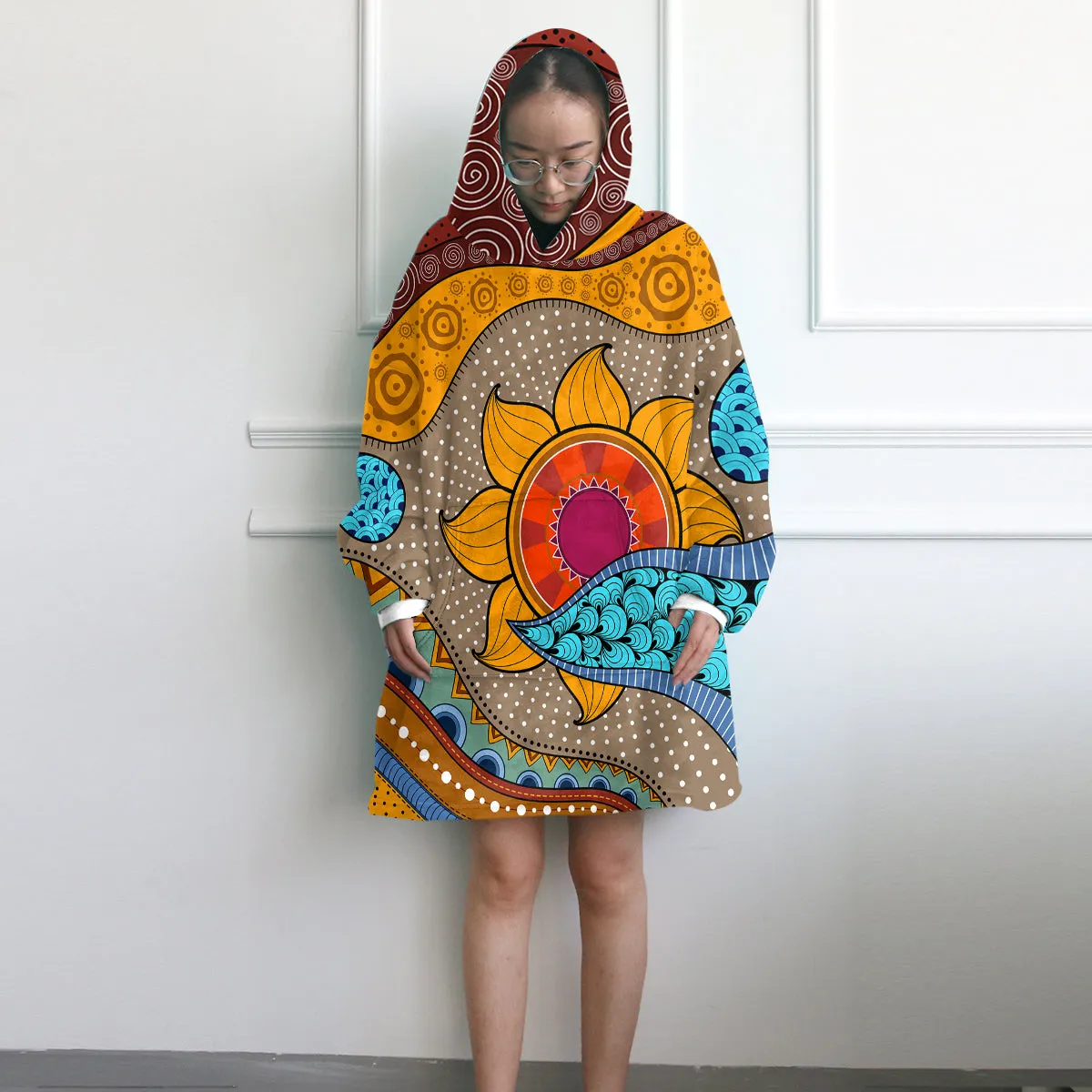 Sea, Sand and Sunflowers Wearable Blanket Hoodie