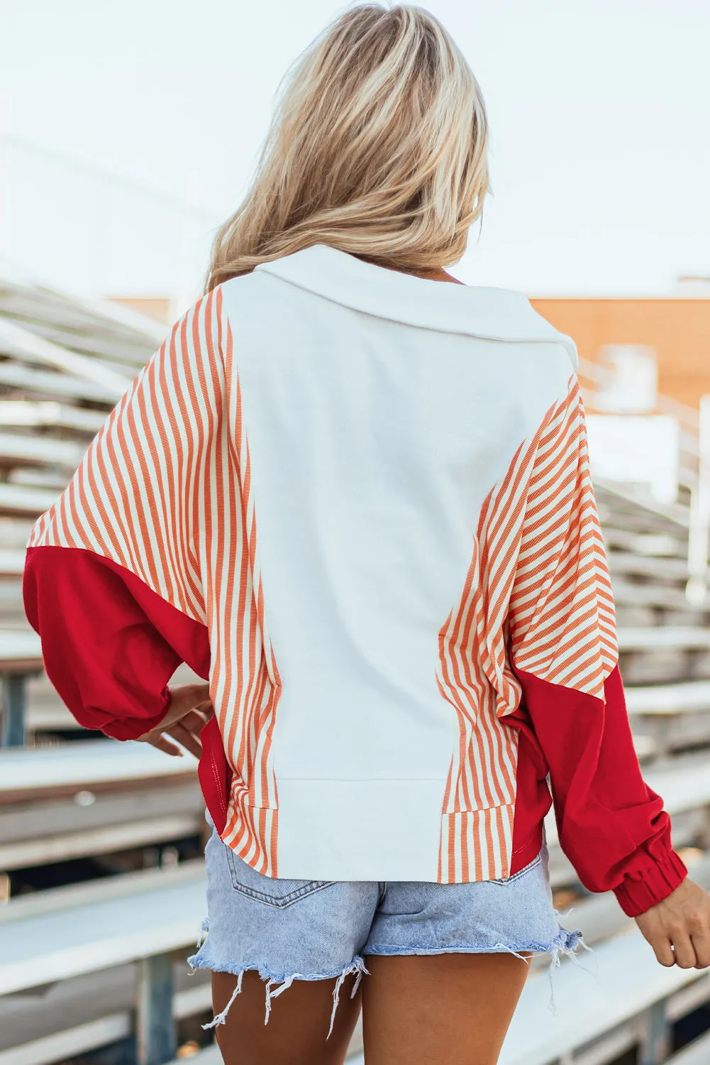 Striped Collared Oversized Sweatshirt