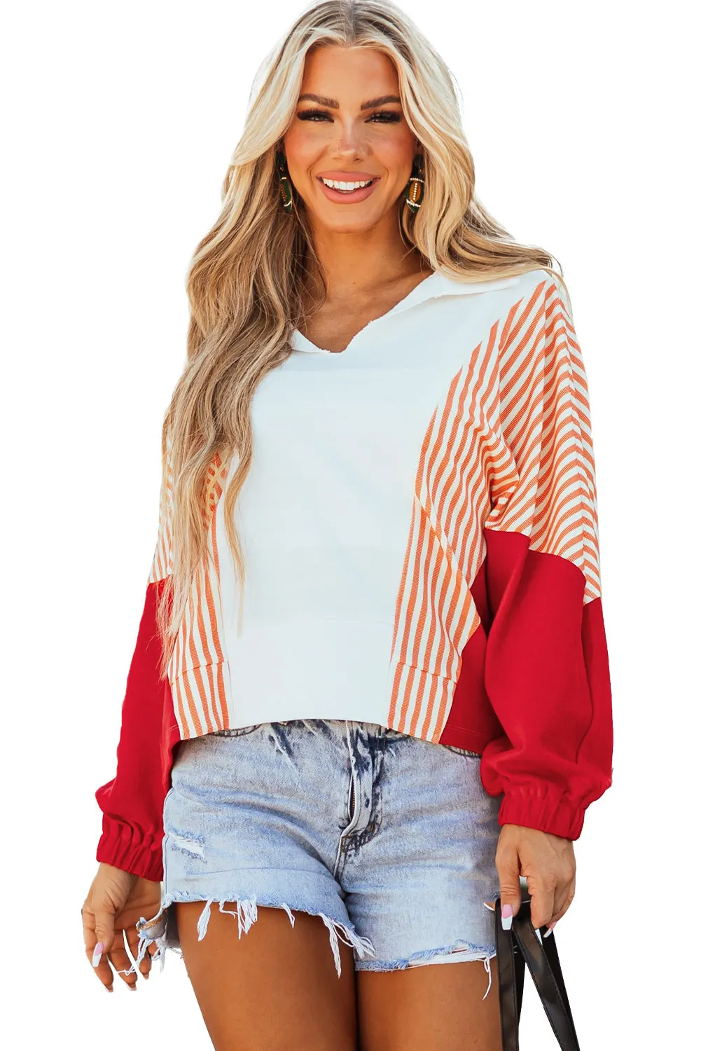 Striped Collared Oversized Sweatshirt