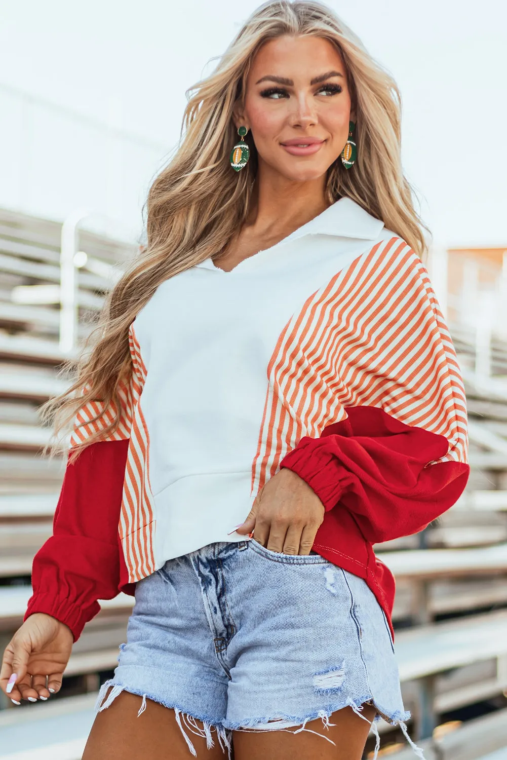 Striped Collared Oversized Sweatshirt