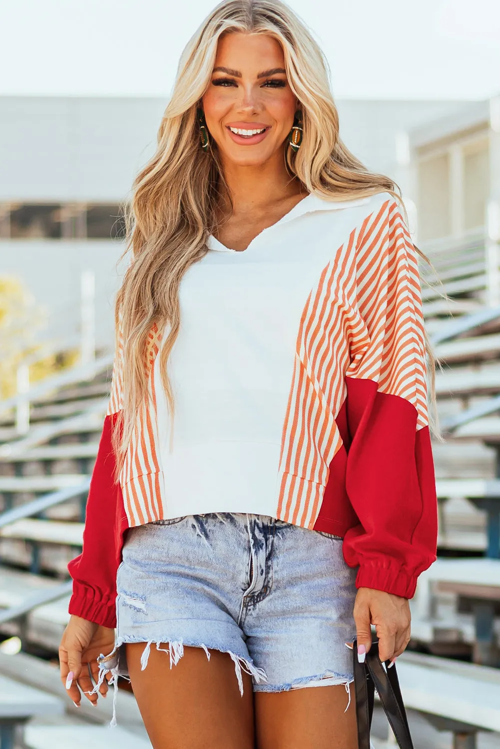 Striped Collared Oversized Sweatshirt