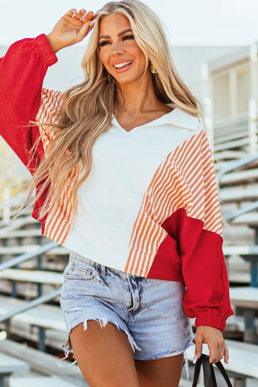 Striped Collared Oversized Sweatshirt