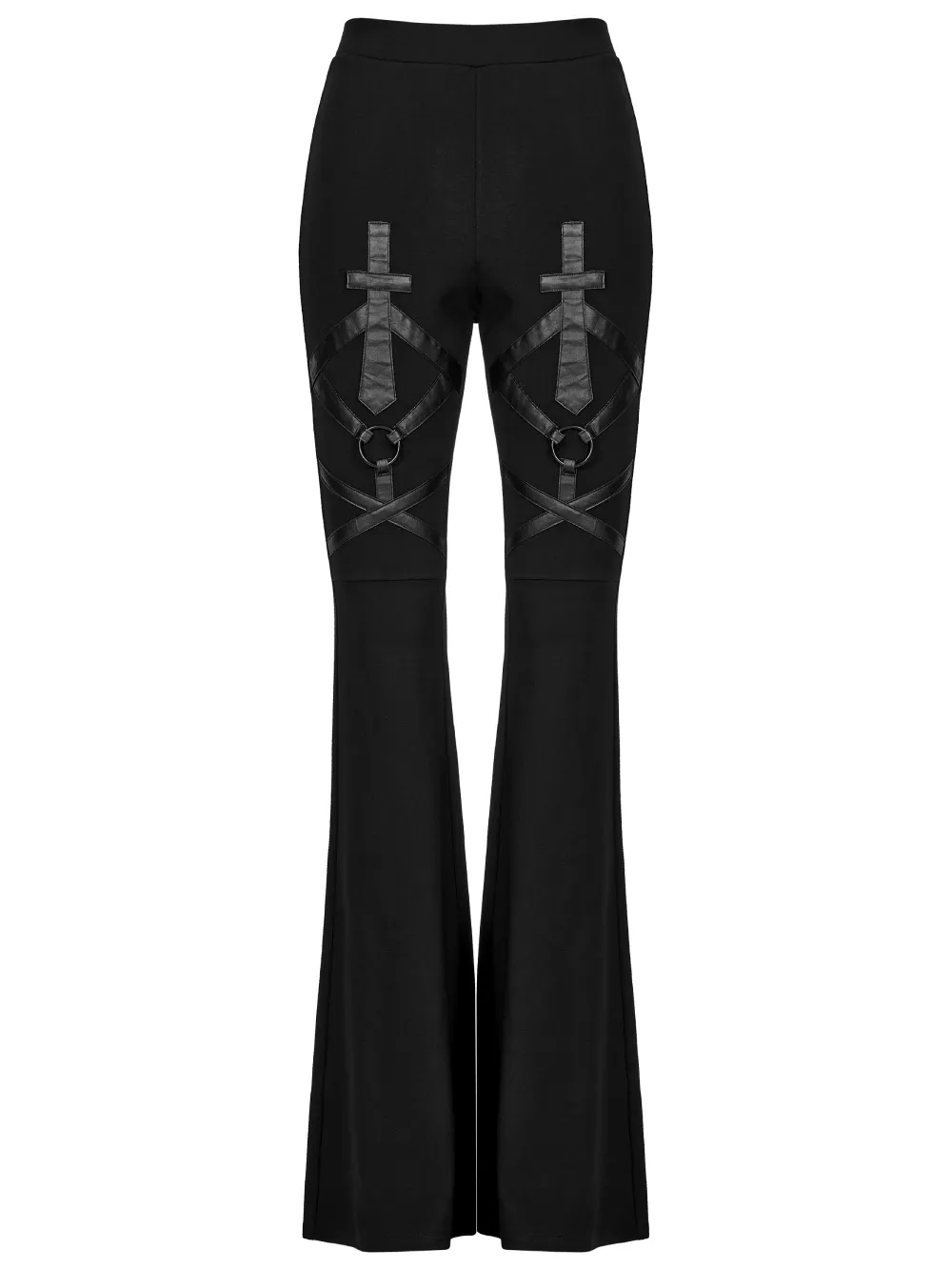 Stylish Cross-Strap Bell-Bottom Goth Pants