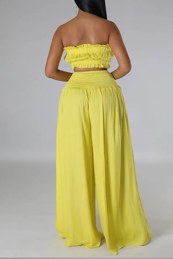 Stylish Shirred Tube Top & Pants Set