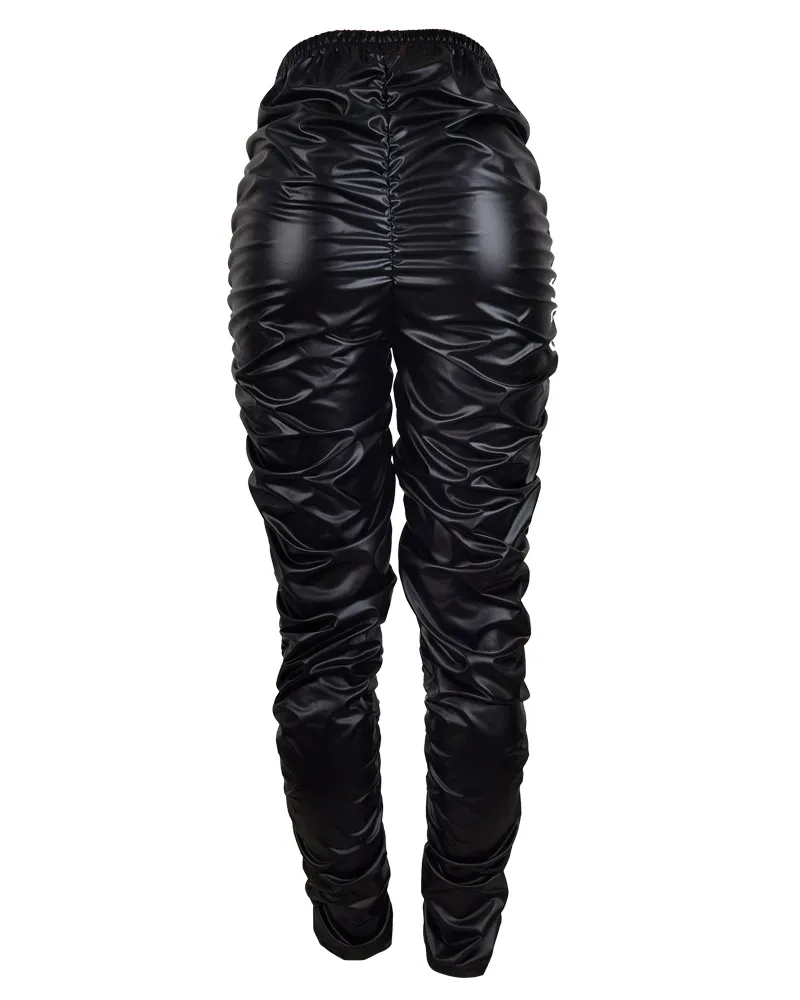 Stylish Wrinkled Strappy Leather Pants