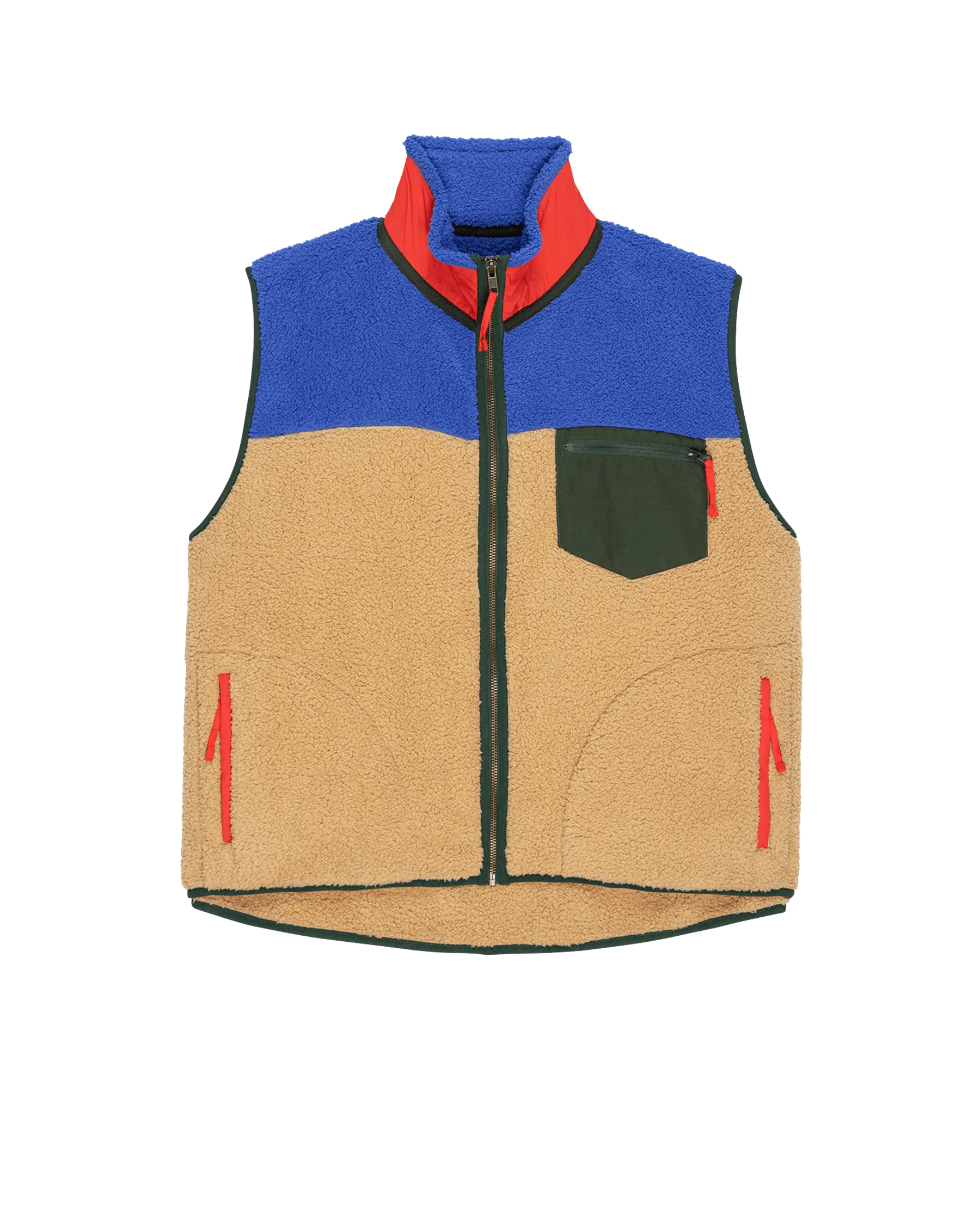 The Plush Colorblock Terrain Vest. -- Ocean Blue and Fawn