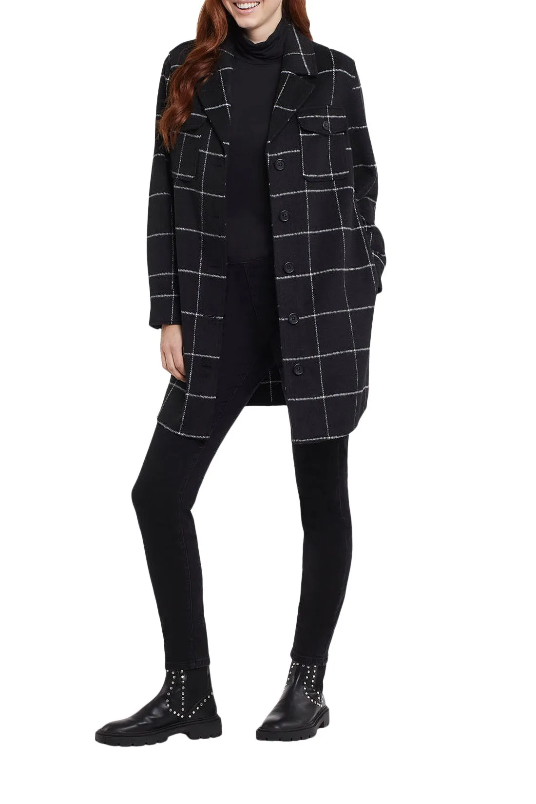 Tribal Windowpane Print Shacket with Pockets 7183O-4466-1356 Black/White