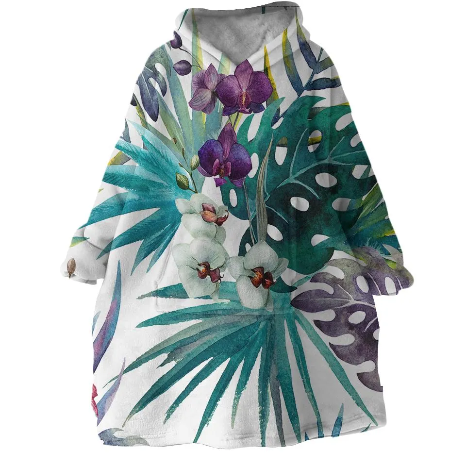 Tropical Orchids Wearable Blanket Hoodie