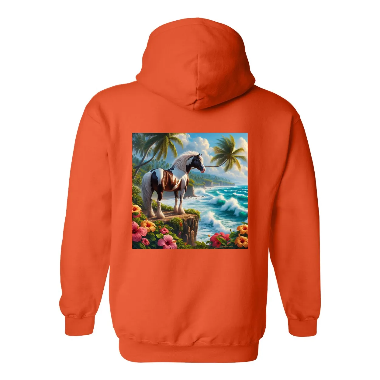 Tropical Red and White Paint Horse Design on Back Front Pocket Hoodies