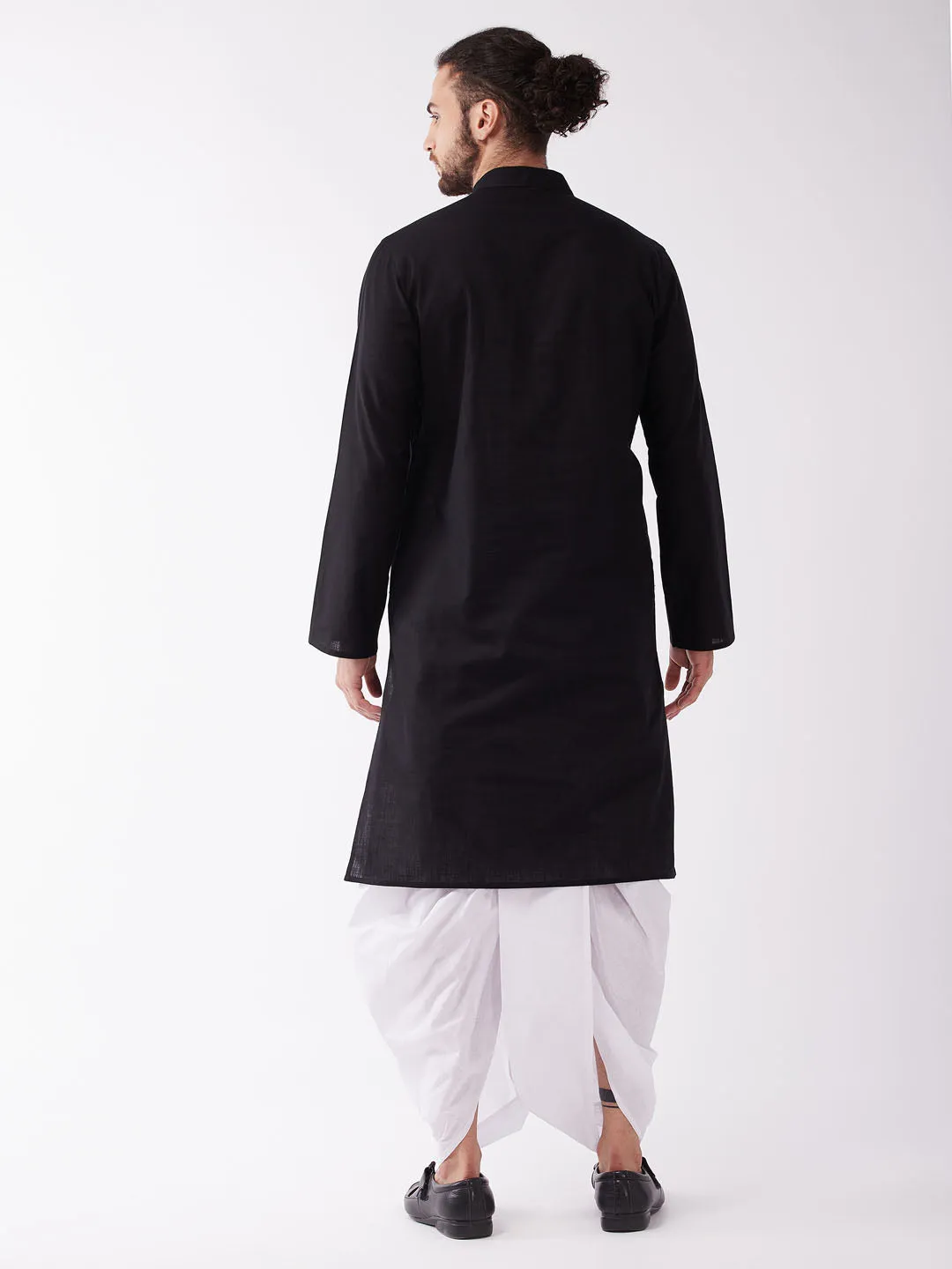 VASTRAMAY Black Cotton Blend Kurta Dhoti Set