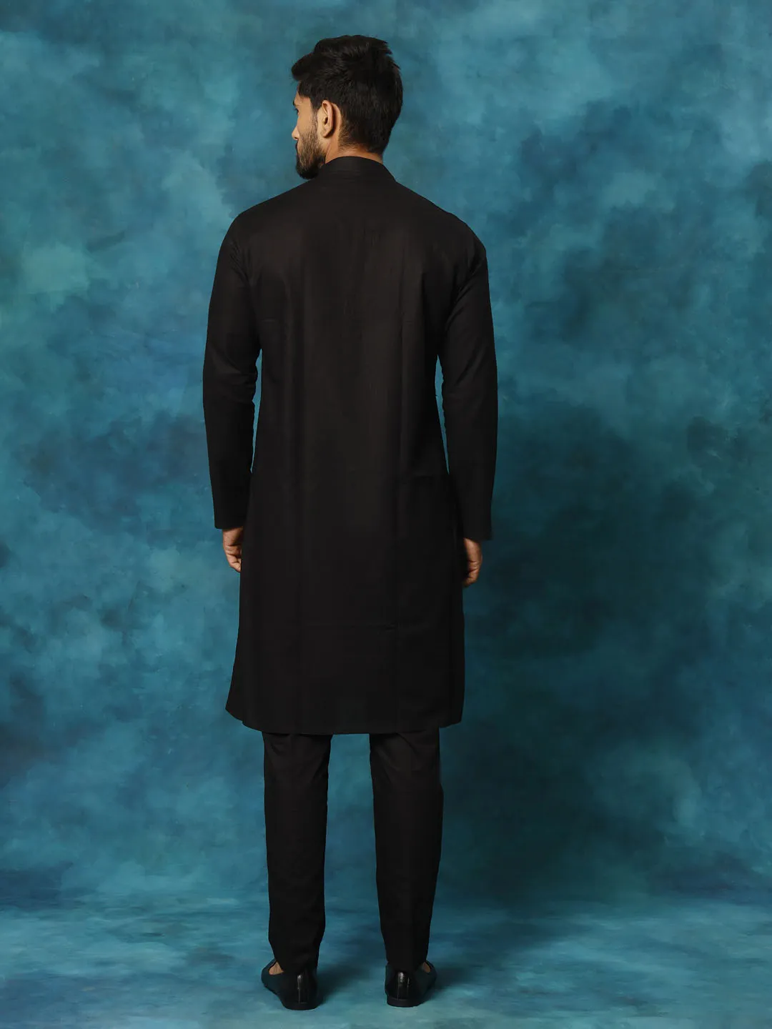 VASTRAMAY Black Cotton Blend Kurta Pyjama Set