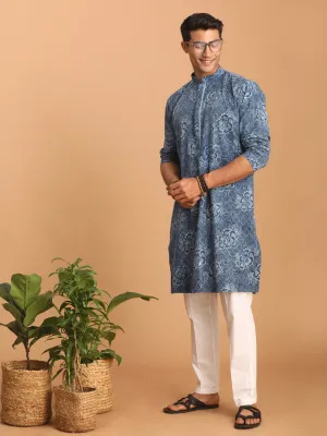 VASTRAMAY Blue Dot Printed Denim Kurta Set