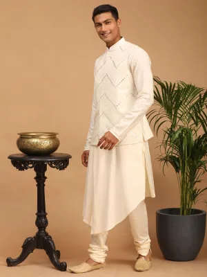 Vastramay Cream Mirror Jacket Kurta Set