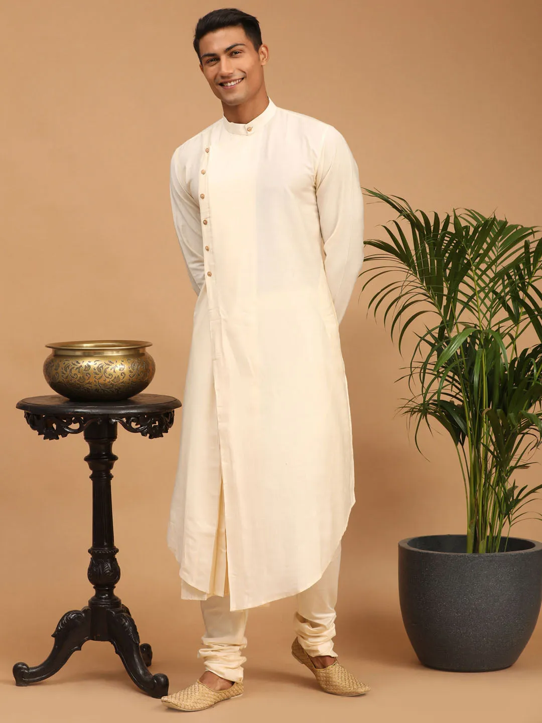 Vastramay Cream Mirror Jacket Kurta Set