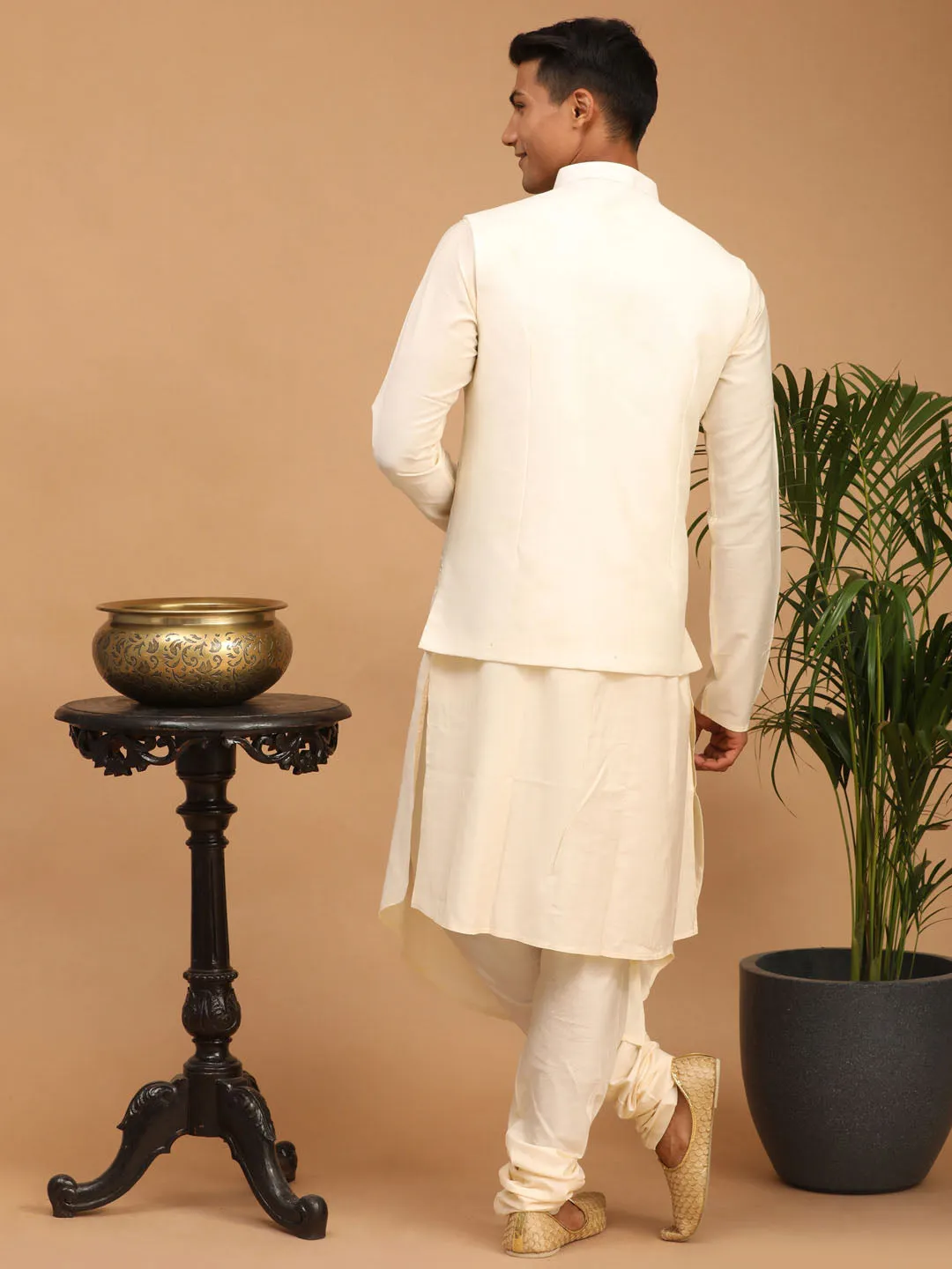 Vastramay Cream Mirror Jacket Kurta Set