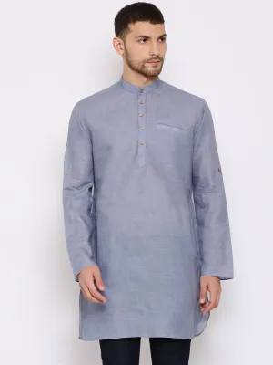 VASTRAMAY Men's Grey Cotton Blend Short Kurta