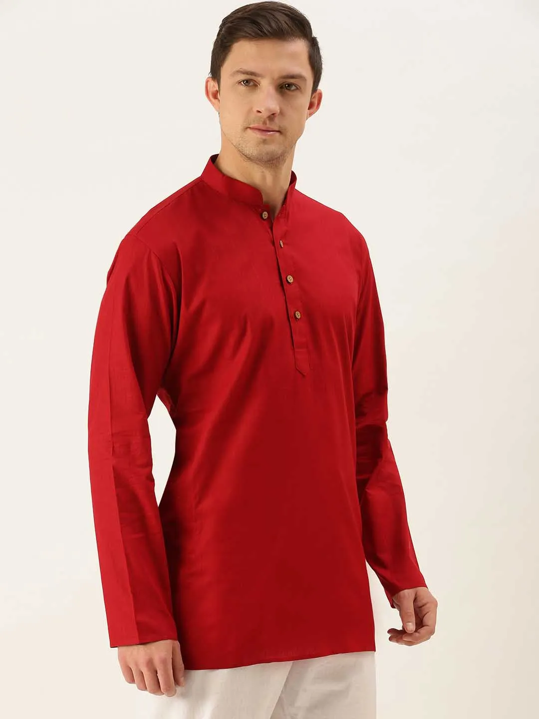 VASTRAMAY Men's Maroon Cotton Kurta