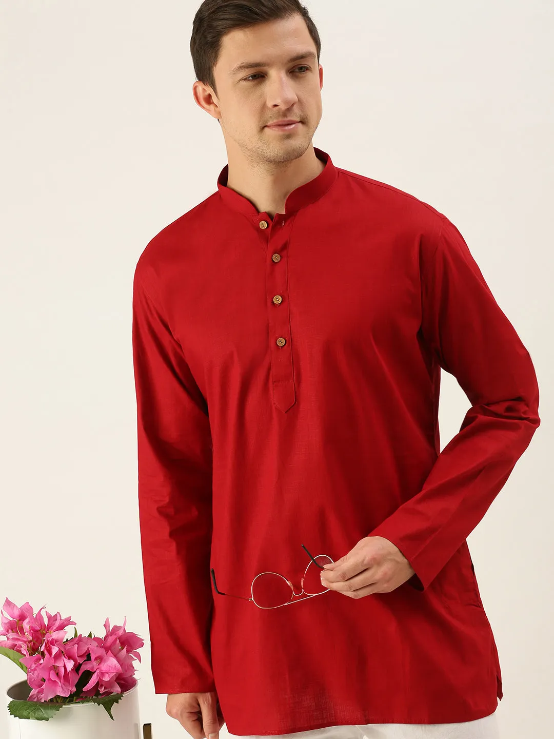 VASTRAMAY Men's Maroon Cotton Kurta