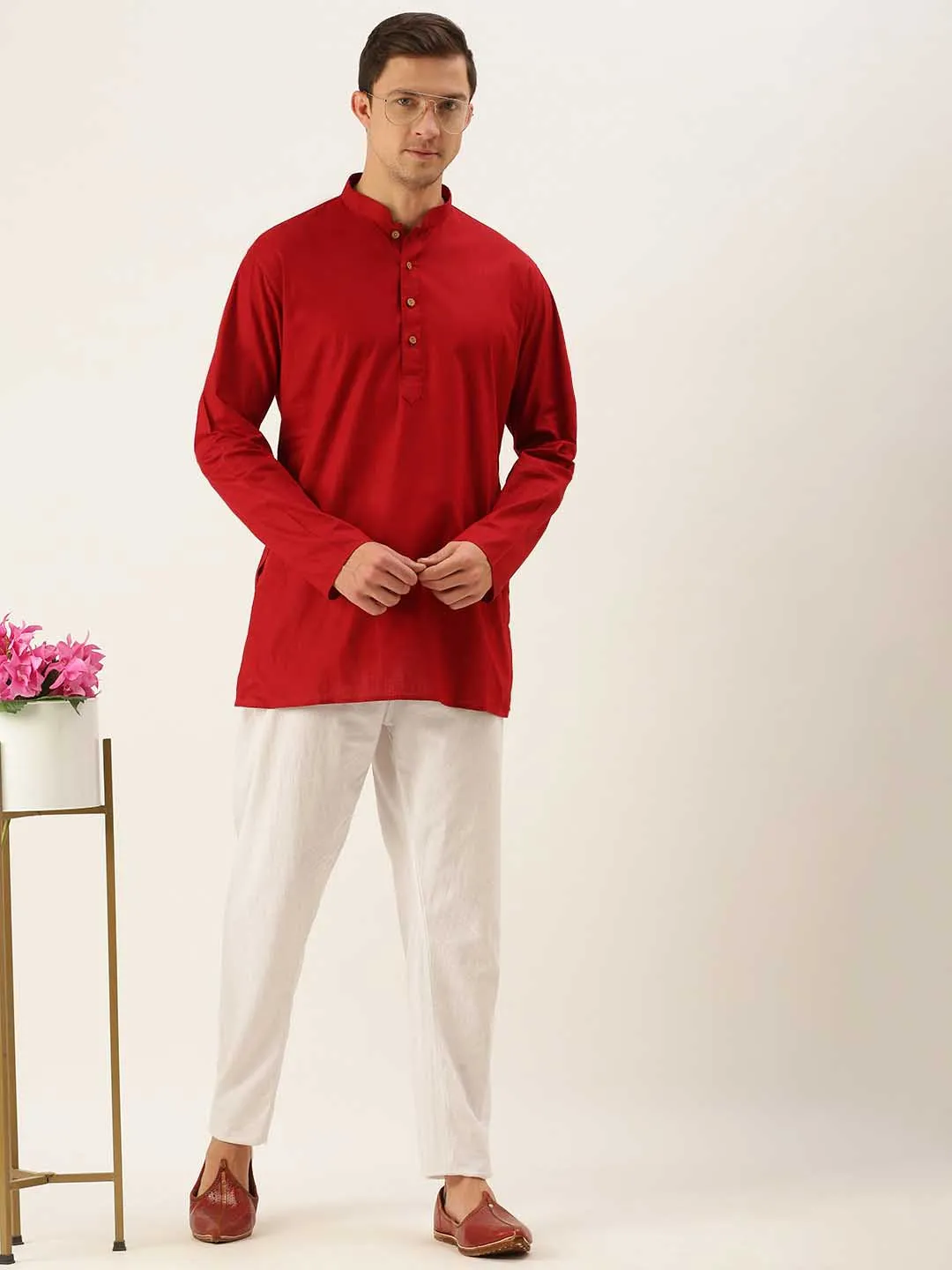 VASTRAMAY Men's Maroon Cotton Kurta