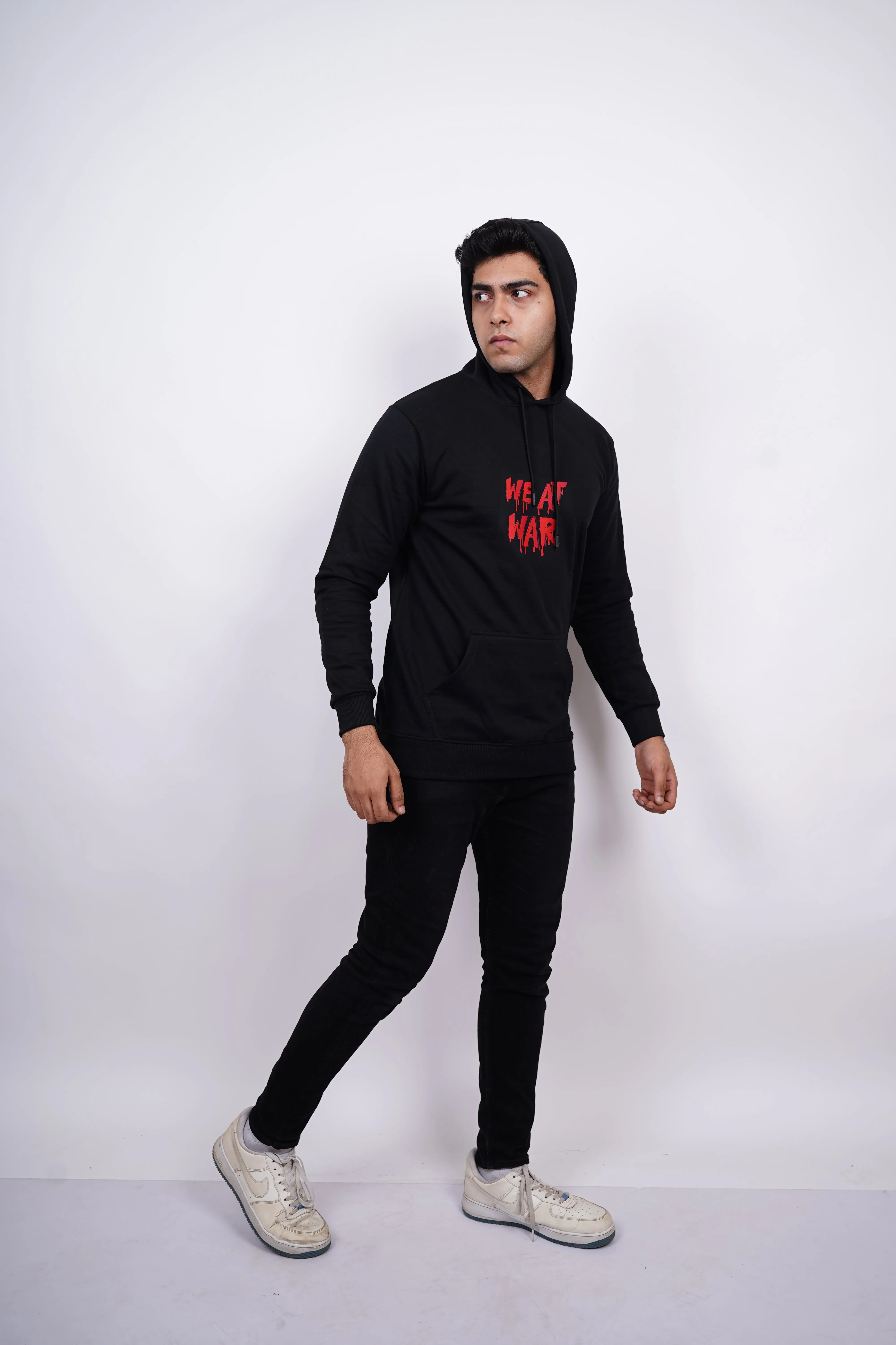 We At War Relaxed fit Black Hoodie for Men By DemonWear