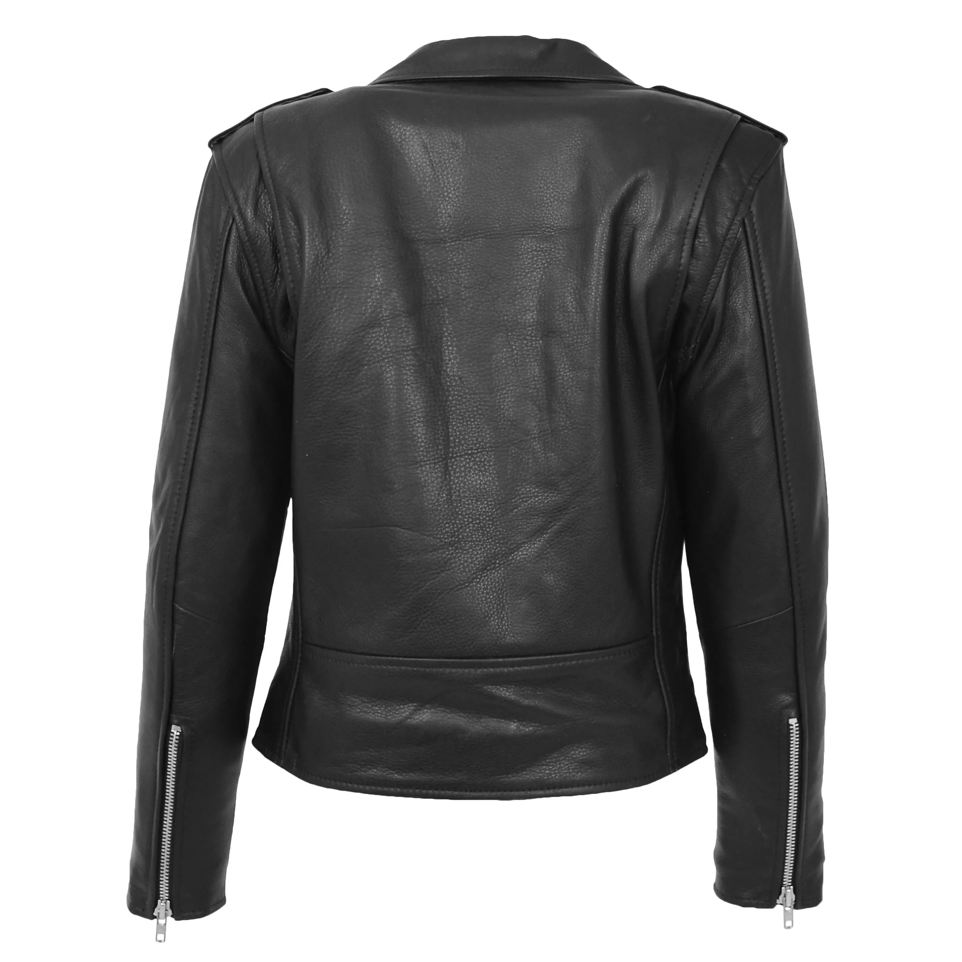 Womens Cowhide Black Biker Jacket Tough Heavy Duty Leather Brando Style Kira