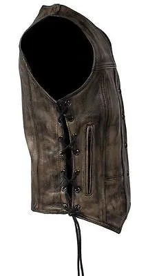 WOMEN'S MOTORCYCLE RIDERS DISTRESSED 8 POCKET LEATHER VEST WITH SIDE LACES