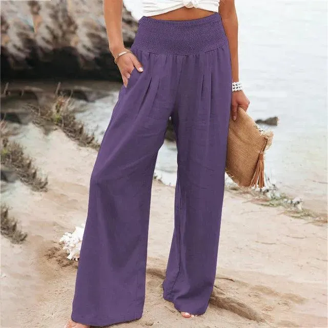 Women's Summer Pants - Casual Chic - Cotton and Linen Blend - Ideal for Summer Occasions