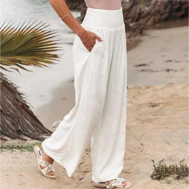 Women's Summer Pants - Casual Chic - Cotton and Linen Blend - Ideal for Summer Occasions